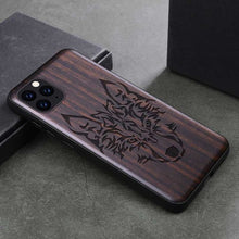 Load image into Gallery viewer, 2019 New For iPhone 11 Pro Case Black Ebony Wood Cover For iPhone 11 Carved TPU Bumper Wooden Case For iPhone 11 Pro Max